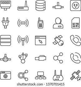 thin line vector icon set - power socket type b vector, big data, phone call, electric plug, SIM, connection, connections, scheme, dispatcher, mobile, usb, router, browser, connect, lan connector