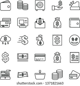 thin line vector icon set - bank card vector, purse, dollar, strongbox, cards, coins, shopping basket, denomination of the, article on, financial item, get a wage, wallet, dollars, cash, machine