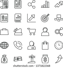 thin line vector icon set - growth up vector, chart, shopping cart, coastal lighthouse, connection, connections, globe, bar, statistical report, hierarchical scheme, article on the dollar, money
