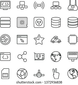thin line vector icon set - power socket type b vector, star, big data, autopilot, processor, SIM card, connection, scheme, hierarchical, cpu, pc, router, network, browser, connect, coding, wireless