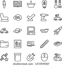 thin line vector icon set - graphite pencil vector, folder, Baby chair, bath, plastic fork spoons, drill, book, chop, jam, electric car, autopilot, carbon dyoxide, pan, article on the dollar, mouse