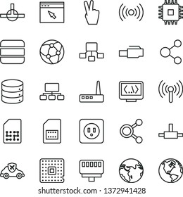 thin line vector icon set - power socket type b vector, big data, autopilot, processor, SIM card, connection, connections, scheme, hierarchical, cpu, router, network, browser, connect, coding, earth