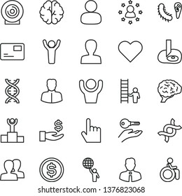 thin line vector icon set - woman vector, women, employee, heart, index finger, pass card, lens, man, dollar, get a wage, dna, brain, bactery, artifical insimination, winner podium, hold world