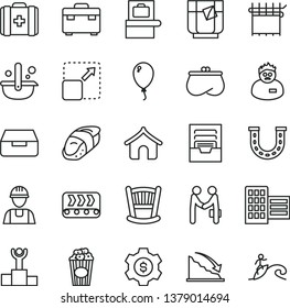 Thin Line Vector Icon Set - Archive Vector, Cradle, Medical Bag, Balloon, Builder, Suitcase, City Block, Drawer, Expand Picture, Sushi, Cup Of Popcorn, A Glass Tea, Conveyor, Cloth Industry, Purse