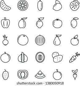 thin line vector icon set - beet vector, strawberries, quince, apricot, mulberry, water melon, loquat, half, date fruit, tangerine, slice of, tasty plum, lemon, yellow, juicy, grapefruit, ripe guava