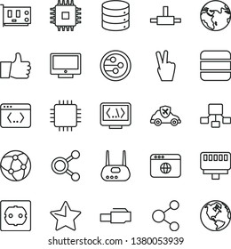 thin line vector icon set - power socket type f vector, star, thumb up, screen, big data, autopilot, connection, connections, hierarchical scheme, cpu, pc card, router, network, browser, connect