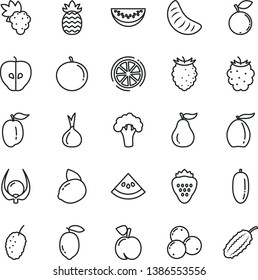 thin line vector icon set - strawberry vector, peach, grape, tasty apple, blackberry, raspberry, blueberry, blueberries, mulberry, loquat, water melon slice, date fruit, tangerine, of, ripe plum