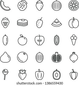 thin line vector icon set - Chupa Chups vector, cone, strawberry, strawberries, pancakes, orange, apple, half pomegranate, tasty, raspberry, fig, medlar, mulberry, melon, water, slice of, date fruit
