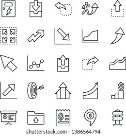 thin line vector icon set - growth up vector, graph, chart, negative, upload archive data, download, folder, dangers, size, move, right, left, article on the dollar, financial report, cursor, arrows