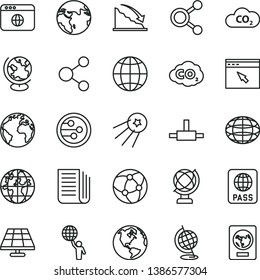 thin line vector icon set - sign of the planet vector, globe, earth, passport, solar panel, CO2, carbon dyoxide, connection, connections, recession, newspaper, network, browser, connect