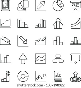 thin line vector icon set - upward direction vector, bar chart, line, graph, growth, negative, histogram, positive, sample of colour, flowchart, recession, statistical report, ring diagram, arrow