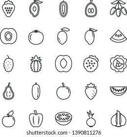 thin line vector icon set - beet vector, strawberry, strawberries, half apricot, squash, raspberry, mulberry, mango, of, goji berry, peach, water melon slice, date fruit, loquat, tasty plum, sweet