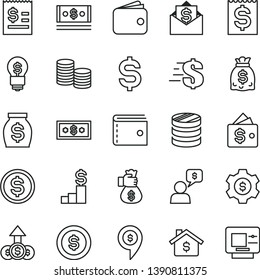 thin line vector icon set - purse vector, dollar, coins, column of, denomination the, article on, financial item, wallet, money, dollars, cash, bag hand, coin, mortgage, pedestal, gear, idea, growth