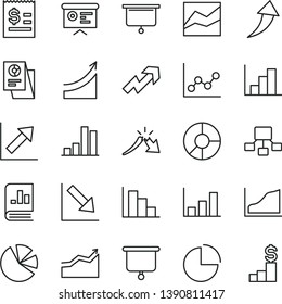 thin line vector icon set - growth up vector, pie chart, line, graph, negative, histogram, positive, bar, a crisis, hierarchical scheme, article on the dollar, ring diagram, charts, book statistics