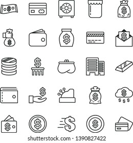 thin line vector icon set - bank card vector, purse, dollar, buildings, strongbox, jam, reverse side of a, column coins, get wage, wallet, money, dollars, cashbox, gold bar, bag hand, rain, coin