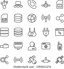 thin line vector icon set - big data vector, plug, SIM card, connection, connections, scheme, dispatcher, phone call, mobile, usb, router, network, browser, connect, lan connector, wireless