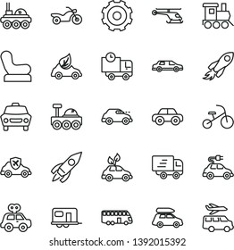 thin line vector icon set - truck lorry vector, Baby chair, motor vehicle, present, toy train, tricycle, car, delivery, eco, environmentally friendly transport, electric, retro, autopilot, rocket