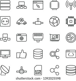 thin line vector icon set - power socket type f vector, thumb up, screen, big data, autopilot, satellite dish, SIM, connection, connections, scheme, hierarchical, cpu, pc card, network, browser
