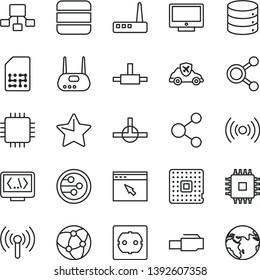 thin line vector icon set - power socket type f vector, star, screen, big data, autopilot, processor, SIM, connection, connections, hierarchical scheme, cpu, router, network, browser, connect, earth