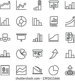 thin line vector icon set - pie chart vector, bar, line, graph, negative histogram, positive, recession, hierarchical scheme, article on the dollar, ring diagram, charts, book statistics, growth, up
