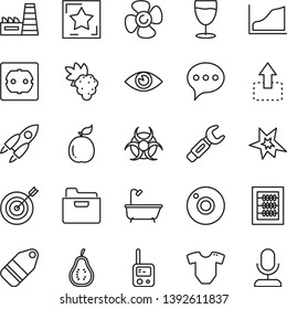 thin line vector icon set - camera vector, new abacus, t short, toy phone, bath, power socket type f, speech, eye, folder, label, move up, glass, grape, guava, part of, fan screw, thermal plant