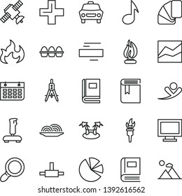 thin line vector icon set - monitor window vector, plus, minus, line chart, book, sample of colour, car, bundle eggs, onion, Measuring compasses, pie charts, wall calendar, connect, magnifier, note