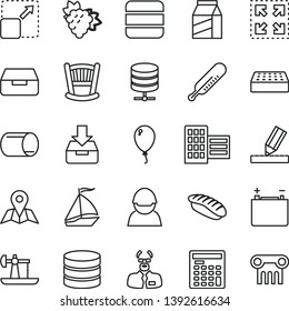thin line vector icon set - cradle vector, mercury thermometer, balloon, city block, drawing, brick, map, big data server, put in a box, drawer, package, expand picture, size, japanese sushi, racer