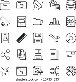 thin line vector icon set - add bookmark vector, archive, estimate, folder, address book, pass card, satellite dish, connection, connections, chart, ring diagram, statistical research, newspaper