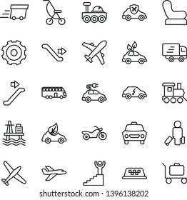 thin line vector icon set - truck lorry vector, Baby chair, summer stroller, toy train, car, sea port, eco, environmentally friendly transport, electric, autopilot, urgent cargo, Express delivery