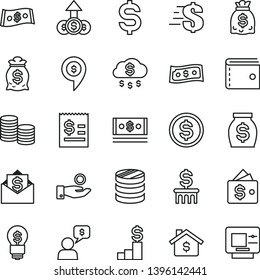 thin line vector icon set - purse vector, dollar, coins, column of, denomination the, article on, catch a coin, money, dollars, cash, rain, mortgage, pedestal, bag, wallet, idea, growth, mail, pin