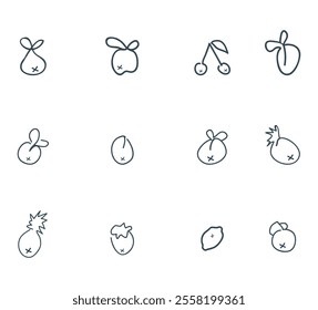 thin line vector icon set - beet vector, a glass of tea, strawberries, apple, cherry, ripe peach, red, strawberry, rose hip, cornels, blackberry, blueberry,