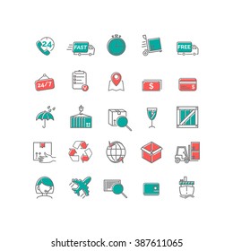Thin line vector icon set related to shipping, delivery and logistics for your design