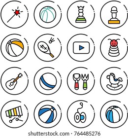 Thin line vector icon set - Magic wand vector, basketball ball, chess queen, pawn, badminton, playback, pyramid toy, guitar, shovel fork, rocking horse, xylophone, beach, yoyo
