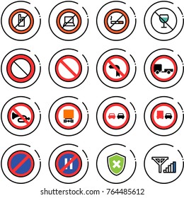 Thin line vector icon set - no mobile sign vector, computer, smoking, alcohol, prohibition road, left turn, trailer, horn, dangerous cargo, overtake, truck, parking, even, shield cross, fine signal