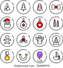 Thin line vector icon set - christmas tree vector, bow, santa claus, ball, candle, cake man, holly, angel, snowball, star medal, luck, balloon smile, sailboat toy