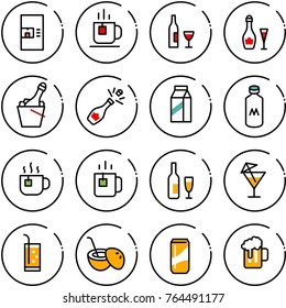 Thin line vector icon set - coffee machine vector, tea, wine, champagne, milk, hot, green, drink, coconut cocktail, beer