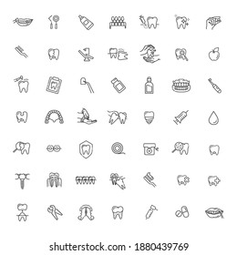 Thin line vector icons of dental clinic services, stomatology, dentistry, orthodontics