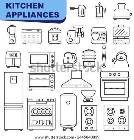 Thin line vector icons. A simple set of kitchen appliances. Kitchen appliances. EPS 10.