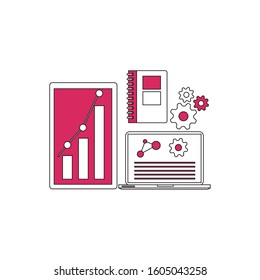 Thin line vector illustration of data analysis and financial research with "data analysis" financial data concept.