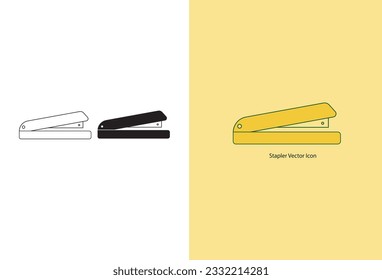 A thin line vector illustration of a stapler icon, depicted in a linear and isolated manner. This web design sign represents the notion of stapling, featuring an outline concept symbol with a stroke 