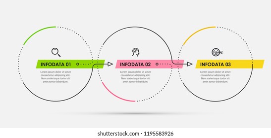 Thin line vector Infographic design template with icons and 3 options or steps.  Can be used for process diagram, presentations, workflow layout, banner, flow chart, info graph.