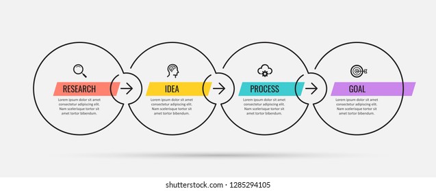 Thin line vector Infographic design template with icons and 4 options or steps.  Can be used for process diagram, presentations, workflow layout, banner, flow chart, info graph.