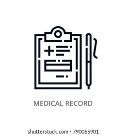 Thin line vector medical record icon or logo. Medicine and healthcare. Modern flat outline design. Premium quality linear pictogram. 