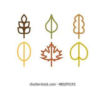 Thin line vector tree leaf icons set