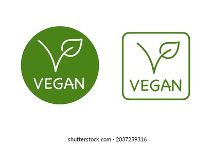 thin line vegan leaf logo badge