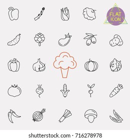 Thin line vegetable vector icon set.