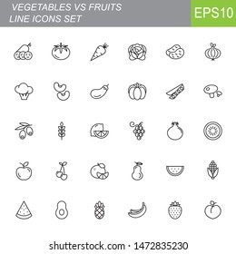 Outline Web Icon Set Fruit Vegetables Stock Vector (Royalty Free ...