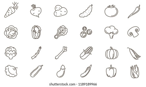 Thin line vegetables vector icon set