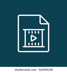 thin line video file, play icon on blue background