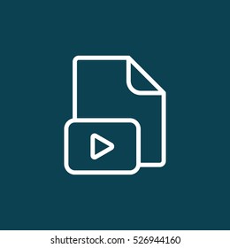 thin line video file, play icon on blue background
